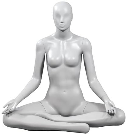 Penther Damen-Schaufensterpuppe Yoga Lotus, Ankleidepuppe für Yogabekleidung und Accessoires, meditierende Damenpuppe im Schneidersitz, Damenpuppe aus grauem Kunststoff, Yoga-Puppe