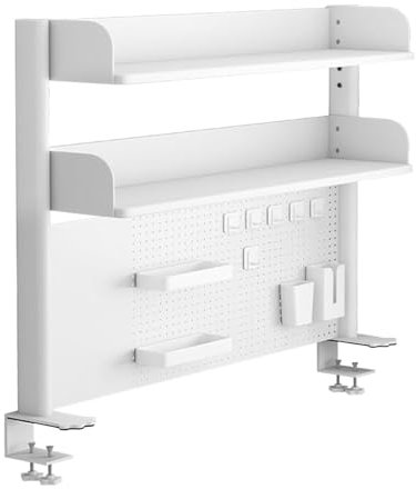 Desk Shelf Storage Rack, Clamp On Desk Organizer Shelf, Desk Extender Pegboard Workstation, Privacy Panel for Gaming Desk, Multipurpose Countertop Hutch Bookshelf, Desktop Display Rack(White,60cm/23.6