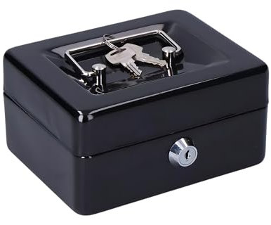 DIVID® Geldkassette zum abschließen, inkl 2 Schlüssel, inkl Münzgeldeinsatz, Stahl (Schwarz, M: 16 x 13 x 8cm)