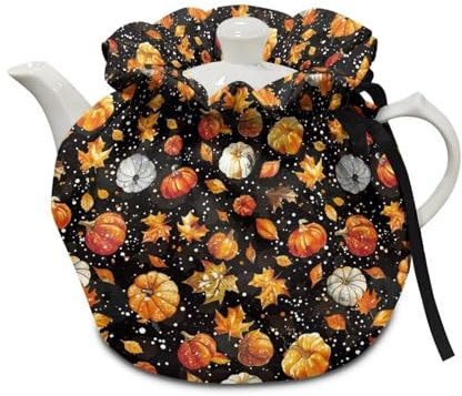 Pzuqiu Théière à imprimé citrouille pour l'automne et l'Action de grâces – Théière créative pour cuisine – Bouilloire isolée confortable pour femme au foyer, maman, amie