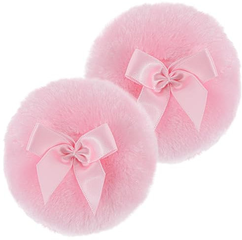 Giantree 2 Stück Große Flauschige Puderquaste, 8.5cm Runde Schleife Puderquaste Baumwoll Puderquaste Lose Puderquaste Körper Puderquaste Nass und Trocken für Babypuder Puder Körperpuder(Rosa)