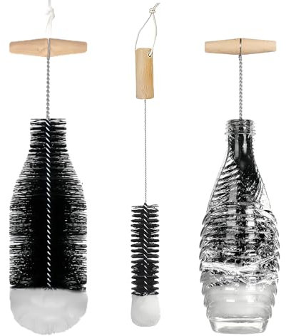2 Goupillon Bouteille, Set de Brosse de Nettoyage avec Poignée en Acier Inoxydable, Taille 35 cm et 34 cm, Goupillon Biberon, Brosse Bouteille pour Verre et Gourde FHISKUNYU