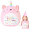 FreeSkill Happy Birthday Plüschtier - 25CM Einhorn Kuscheltier, Cartoon Plüschkissen,Einhorn weiches Plüschtier, Geburtstag Geschenk für Kinder Jungen Mädchen