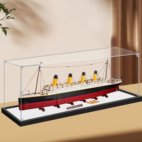 Acryl-Vitrine, kompatibel mit Lego 10294 Titanic Displaybox-Set, staubdicht, UV-beständig, transparente Vitrine (nur Vitrine, Kit nicht im Lieferumfang enthalten) (Transparent + Spiegel 2 mm)
