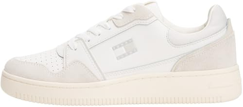 Tommy Jeans Tjw Retro Basket Sneaker Donna En0en02818 Low Top, Bianco Ecru Stratus Grigio, 37 EU