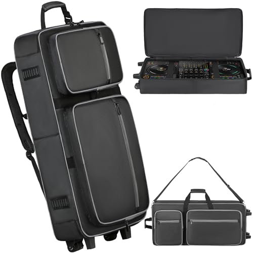 Aleemin DJ Controller Soft Case mit Rollen Kompatibel mit DDJ 800 / FLX6 / SX2 SX3 / MC7000 / Rane One/Mixon 8 Pro, DJ Controller Roller Bag Gepolstert mit Multi-Pocket für DJ Controller & Zubehör