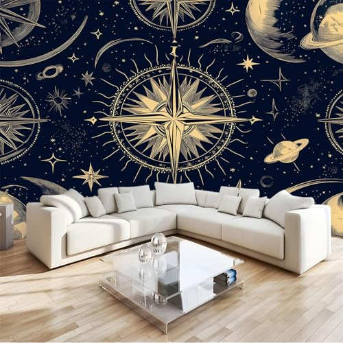 Carta da parati Fotomurale 200 x 140 cm stampa rosa dei venti in oro Decorazione da Muro oro Sala Ufficio Fotomurali In Tessuto Non Tessut oufficinegozi bar palestre