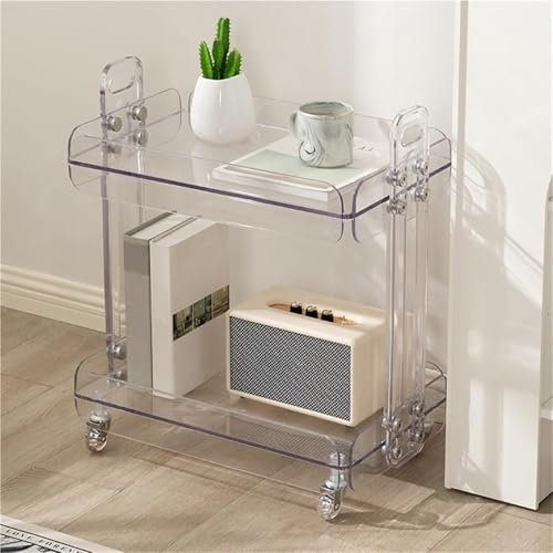 GODFSAHG Rollwagen aus Acryl mit Griff, Kleiner beweglicher Beistelltisch auf Rollen für Wohnzimmer oder Schlafzimmer (transparent)