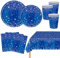 MORAINJAY 69 Pcs Dark Blue Party Tableware Set, Dark Blue Paper Plates, Cups, Napkins, Birthday, Wedding, Graduation, Anniversary, Table Decoration, Holiday Party Supplies