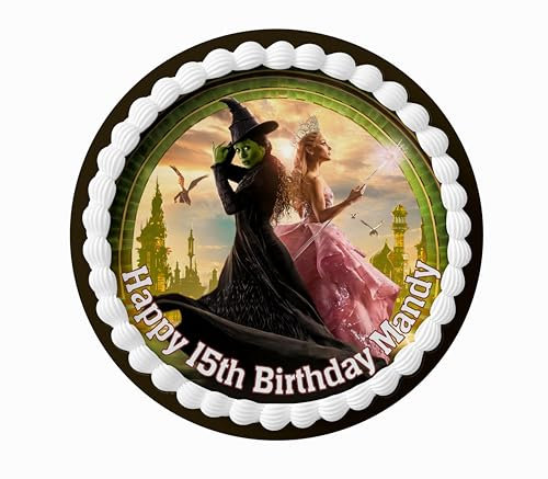 Wickd Musical Movie Personalised Edible Cake Topper & Matching Cupcake Toppers Printed on Icing Sheets - Round, Square, Costco, Cupcake Toppers - Happy Birthday (1. Round)