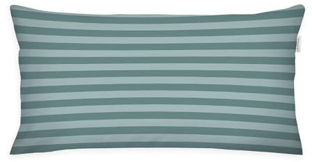 TOM TAILOR Renforcé-Kissenhülle, 40x80 cm, 100% Baumwolle/Renforcé, mit farbigem Reißverschluss, MEDIUM STRIPES Türkis (Fresh Sage & Smokey Sage)