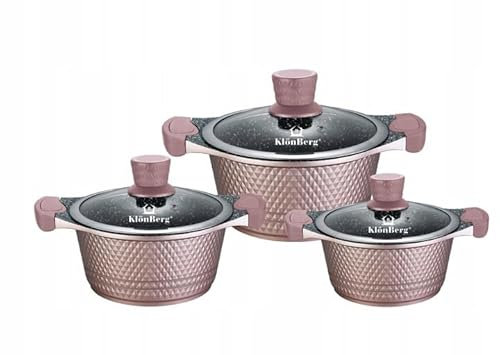 6-teiliges rotes Topfset, mit Deckel, Induktion, für alle Herdarten, Kochgeschirr-Set, Topfset, geeignet für Induktionsherde (Roségold)