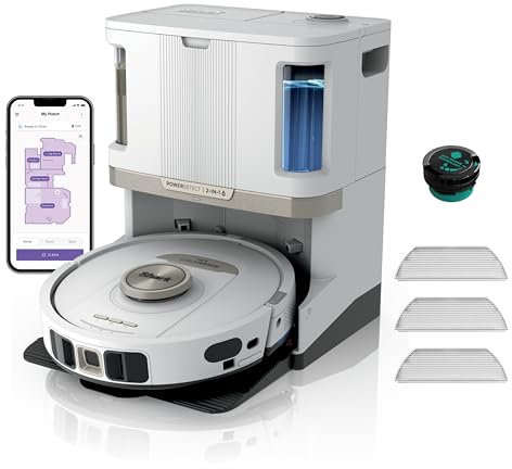 Shark PowerDetect 2-in-1 Saugroboter mit Wischfunktion & Absaugstation, Selbstreinigend, Selbstentleerend, für Tierhaare, Teppich & Hartböden, mit Anti-Geruchsfilter, 2X Seitenbürste, Beutellos, weiß