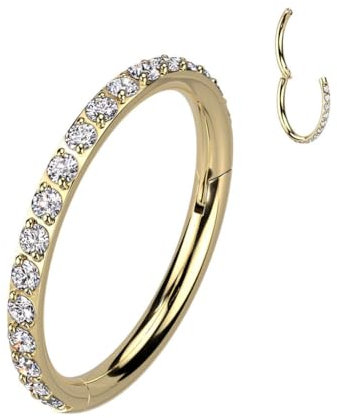 Stachelkleid Ring Zirkonia Clicker 316l Ohr Piercing Tragus Rook Daith Gold/Kristall, 1 mm, 10 mm