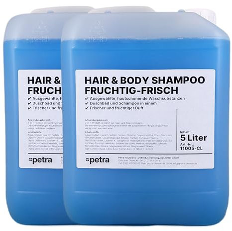 Hair & Body Fruchtig und Frisch [2 × 5 Liter Kanister] 2-in-1 Duschgel und Shampoo für Haar und Körper mit Duft nach knackig frischen Äpfeln, Apfelduft (Blau)
