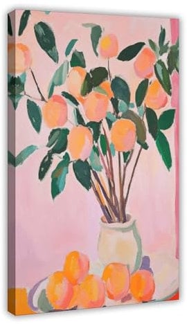 Poster Oranges dans un vase style Matisse orange juteuse fond rose sur toile Décoration murale 40 x 60 cm