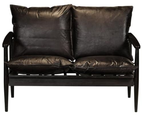 Kangmusi 2-Sitzer-Sofa Echtleder Akazienholz Schwarz,246483