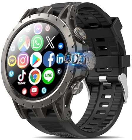 2025 Smartwatch Uomo(4G SIM+WiFi+GPS+180°Camera), 1,43''AMOLED Activity Tracker con 3GB RAM + 32GB ROM Videochiamate Cardiofrequenzimetro 750mAh con slot per scheda SIM Supporta chiamate,SMS e app