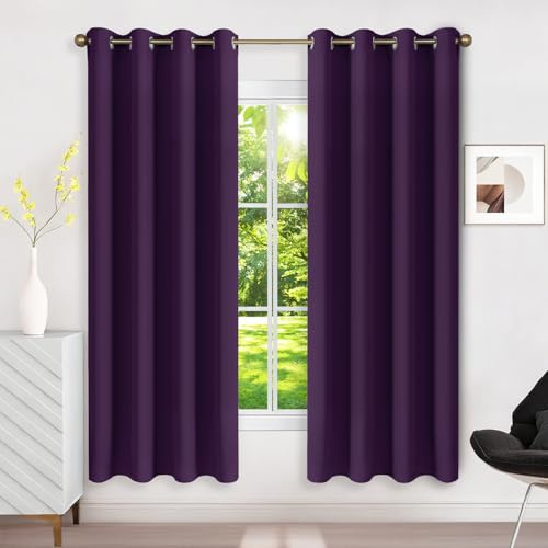 Runyéla Verdunklungsvorhänge mit Ösen Gardinen 2er Set, Thermovorhang Hitzeschutz H 175 x B 140, Vorhänge Blickdicht Dunkelviolett, Ösenvorhang für Schlafzimmer Wohnzimmer Blackout Curtain