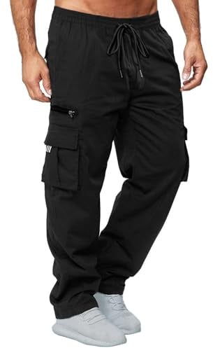 CTU Mens Cargo Trousers Elasticated Waist Pants Work Straight Fit Jogger Outdoor Pants Utility Pockets