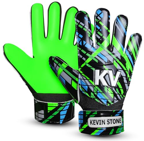 Kavin Stone Football Goalkeeper Gloves For Boys, Kids Children Youth Soccer Goalie Gloves with 4mm Latex Finger Spine Protection Super Grip Palm Goalkeeping Gloves (Green, 4)