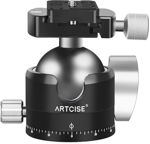 Testa a sfera a profilo basso ARTCISE, testa panoramica per treppiede in metallo da 56 mm compatibile con piastra a sgancio rapido Arca 1/4 per treppiede o monopiede, capacità di carico: 40 kg