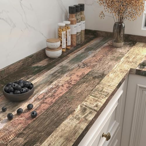 FunStick 60CMx5M Papier Peint Effet Panneau de Bois Papier Peint Autocollant Mural Chambre Salon Rouleau Adhesif pour Meuble Cuisine Bois Vinyle Adhesif Plan de Travail Armoire Placard Marron Rustique