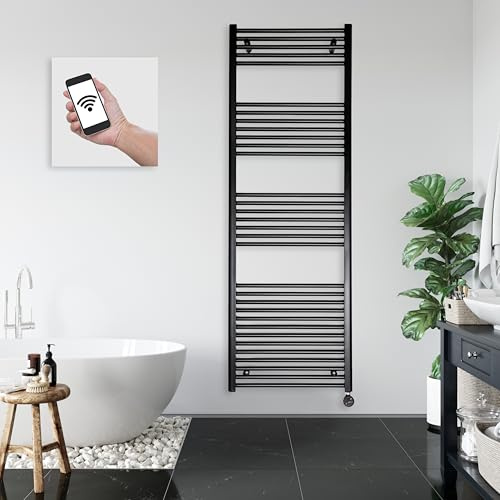 anapont WLAN- & Bluetooth elektrischer Badheizkörper 1775x600 schwarz | Handtuchheizkörper mit Thermostat & Timer | 1000 W | IPX5 | Made in Germany,
