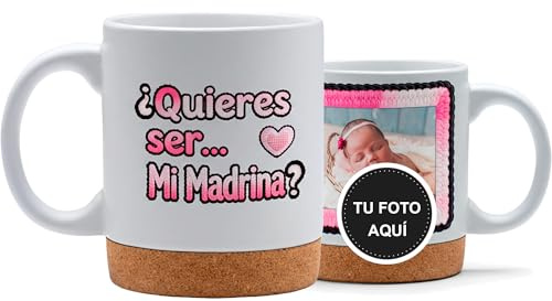 Zumo Digital Taza Quieres Ser Mi Madrina Personalizada con Foto Diseño Original y Frase para Bautizos Bodas, Cerámica 320ml (Modelo 1)