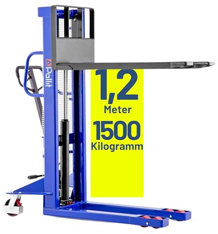 Pallit Hochhubwagen Manuell 1500 kg Tragkraft, 1200 mm Hubhöhe – Hydraulik-Handstapler mit PU-Rollen, Wendiger Stapler für Lager & Werkstatt