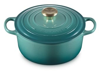 Le Creuset Schmortopf aus emailliertem Gusseisen, rund, 4,5 qt, Riviera