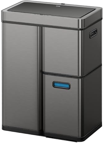 EKO Sensor Mülleimer 3 Fächer, 2 x 15 L und 30 L, Automatischer Abfalleimer mit Soft Close Deckel, 3 Kunststoff Inneneimer, Recycler Mülleimer mit Sensor, 60L Mülleimer Küche, Gunmetal