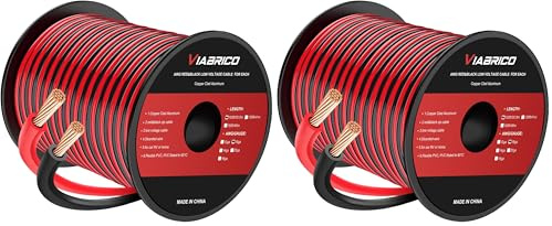 VIABRICO 100FT 18 AWG Gauge Electrical Wire, DC 12V Hookup Red Black Copper clad aluminum Stranded Auto 2 Cord Low Voltage, Extension Cable with Spool for LED Ribbon Lamp Light (Pack of 2)