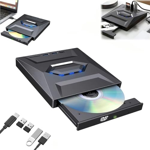 7-in-1 External USB DVD Drive & Blu-ray Player, USB 3.0 Type-C Portable CD/DVD ROM RW Burner Writer with 3 USB Ports, SD/TF Card Slots for Laptop Desktop Mac Windows 11/10 (Black)