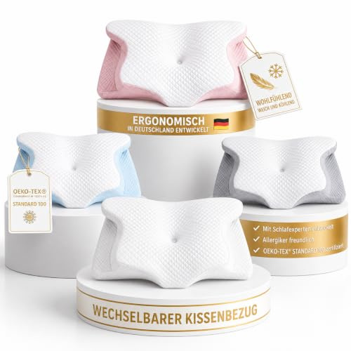 Ergonomisches Kopfkissen Antischnarchkissen Kopfkissen Seitenschläfer | Memory Foam Kissen, Orthopädisches Kissen, Nackenstützkissen, waschbarer Bezug, 4 Farben, kühlendes Kopfkissen, Visco Kissen