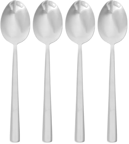 Argon Tableware Tondo 18/0 Stainless Steel Dessert Spoons - Pack of 6 - Silver Dining Table Spoon High Polished Soup Spoons Dishwasher Safe 12-Piece Dinner Spoons Cutlery Set