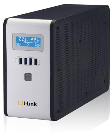 L-LINK Sistema de Alimentación ininterrumpida SAI | 2 Salidas Schuko | SAI para PC con Potencia : 1600VA/900W | Protección Avanzada Display LCD y Software Inteligente