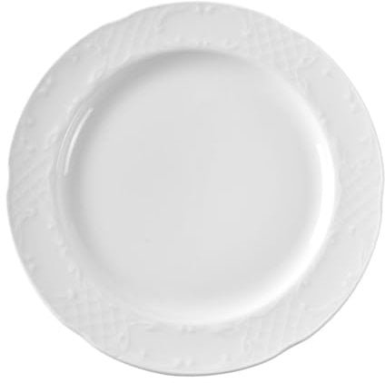 HENDI Assiette plate, bords renforcés, émaillage de qualité, résistance aux impacts et à l'usure, convient à micro-ondes et lave-vaisselle, ø255mm, porcelaine blanche