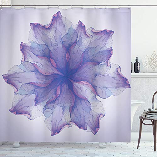 ABAKUHAUS Fleur Rideau de Douche, Motif pétales Blossoming, Tissu Ensemble de Décor de Salle de Bain avec Crochets, 175 x 200 cm, Violet Violet Foncé