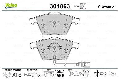 Valeo 4er-Set Bremsbeläge Essential 301863, Vorderachse | Kompatibel mit: AUDI A3, A3 Sportback, SEAT LEON, SKODA SUPERB II, SUPERB II Kombi, VW EOS, GOLF V, PASSAT B6