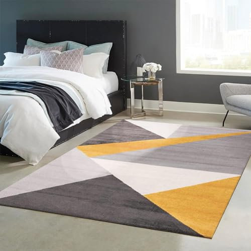 VIMODA Teppich Wohnzimmer Schlafzimmer Flur Teppich Geometrisches Muster Gelb, Maße:160x220 cm