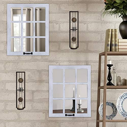 LOSOUR Dekorativer Spiegel, Used-Look, Holz, Fensterscheiben-Spiegel, rustikale Heimdekoration, Fensterrahmen, Wandspiegel mit Aufhängung für Bauernhaus, Schlafzimmer, Küche (2, 18 x 23 l)