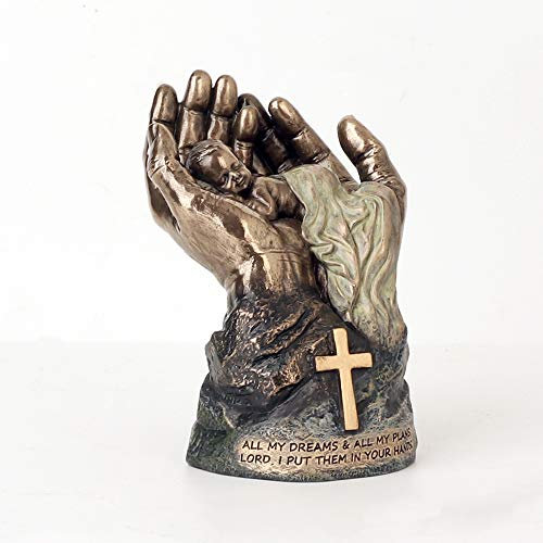 Veronese Design Statue, Motiv: Baby in Lord's Hände, 11,4 cm hoch, kaltgegossenes Kunstharz, antikes Bronze-Finish, Figur