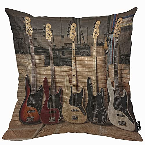 Mugod Cinque federe per cuscino a forma di chitarra, basso, strumenti musicali, corde, per uomini e donne, decorativa, per casa, divano, sedia, 45 x 45 cm