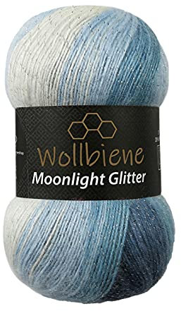 Moonlight Glitter Batik Simli 100g Strickwolle Wolle zum Stricken und Häkeln 20% Wolle Metallic-Wolle türkische Wolle Farbverlaufswolle Glitzerwolle (5500 blau weiß)
