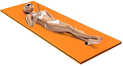 GYMAX Materassino Galleggiante Arrotolabile in Schiuma XPE, Stuoia Galleggiante Morbida, con Corda di Traino, Strisce, Corde per Cuscino, Ideale per Mare e Piscina, 210 x 66 x 3,5 cm (Arancione)