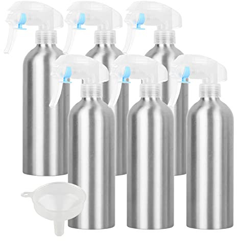 ZEOABSY 6 Piezas Pequeño 500ml Spray de Aluminio Plata Botella de Spray Vacía con Pulverizador Transparente de Niebla Fina Atomizador para Limpieza, Cabello, Plantas, Peluqueria Cosmético, Viaje