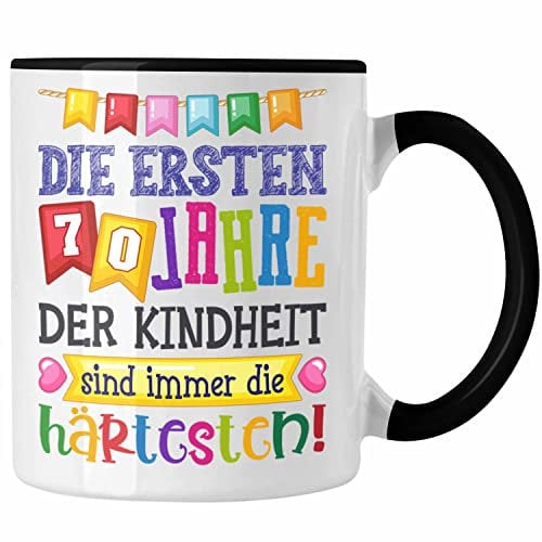 Trendation - 70. Geburtstag Tasse Geschenk Lustig Spruch Oma Opa Geschenkidee 70er (Schwarz)