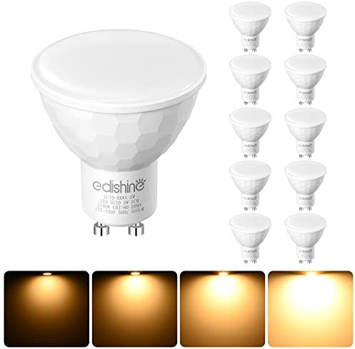 EDISHINE LED GU10 Warmweiss Dimmbar 5W 2700K, GU10 LED Leuchtmittel 120°Abstrahlwinkel 350LM, 50W Halogen Ersatz, 10er, 230V für Spots Einbaustrahler, Wandleuchte, Schienenleuchte