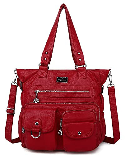 angel kiss Handtasche Damen Schultertasche Multifunktionale Umhängetaschen Gewaschenes Veganes Leder Wasserdicht mit Reißver Schlusstaschen